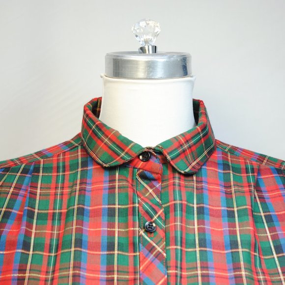 1980s plaid button down shirt, Peter Pan collar by Laura Mae Bust 44 EXCELLENT! - Picture 2 of 7